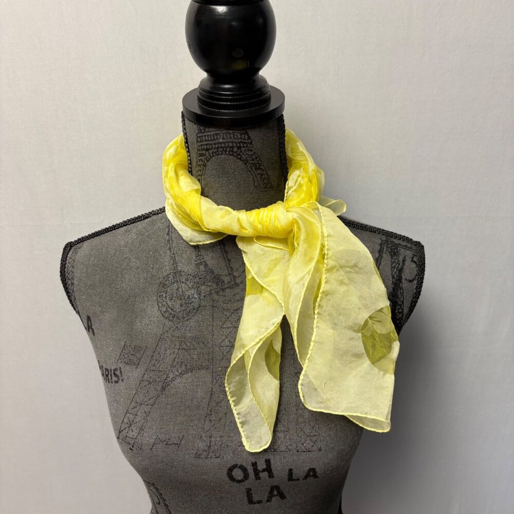 Vintage Hawaiian Scarf Square Nylon Sheer Tropical Yellow Made In Japan